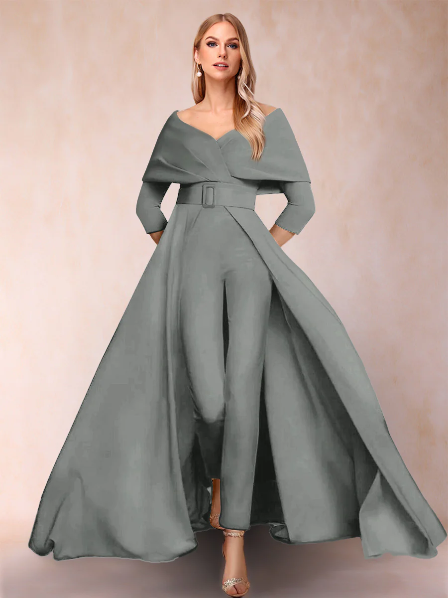 A-Line/Princess V-Neck 3/4 Sleeves Jumpsuits with Belt - Image 15