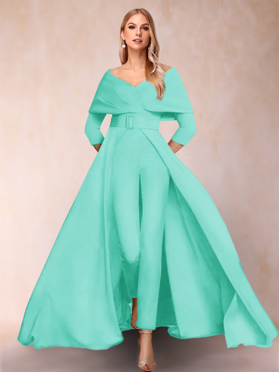 A-Line/Princess V-Neck 3/4 Sleeves Jumpsuits with Belt - Image 18