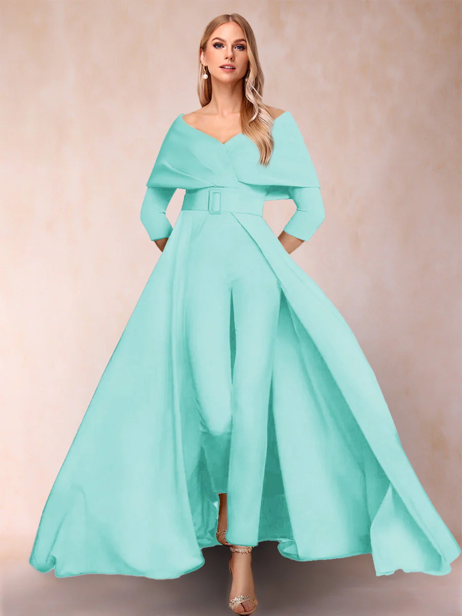 A-Line/Princess V-Neck 3/4 Sleeves Jumpsuits with Belt - Image 32