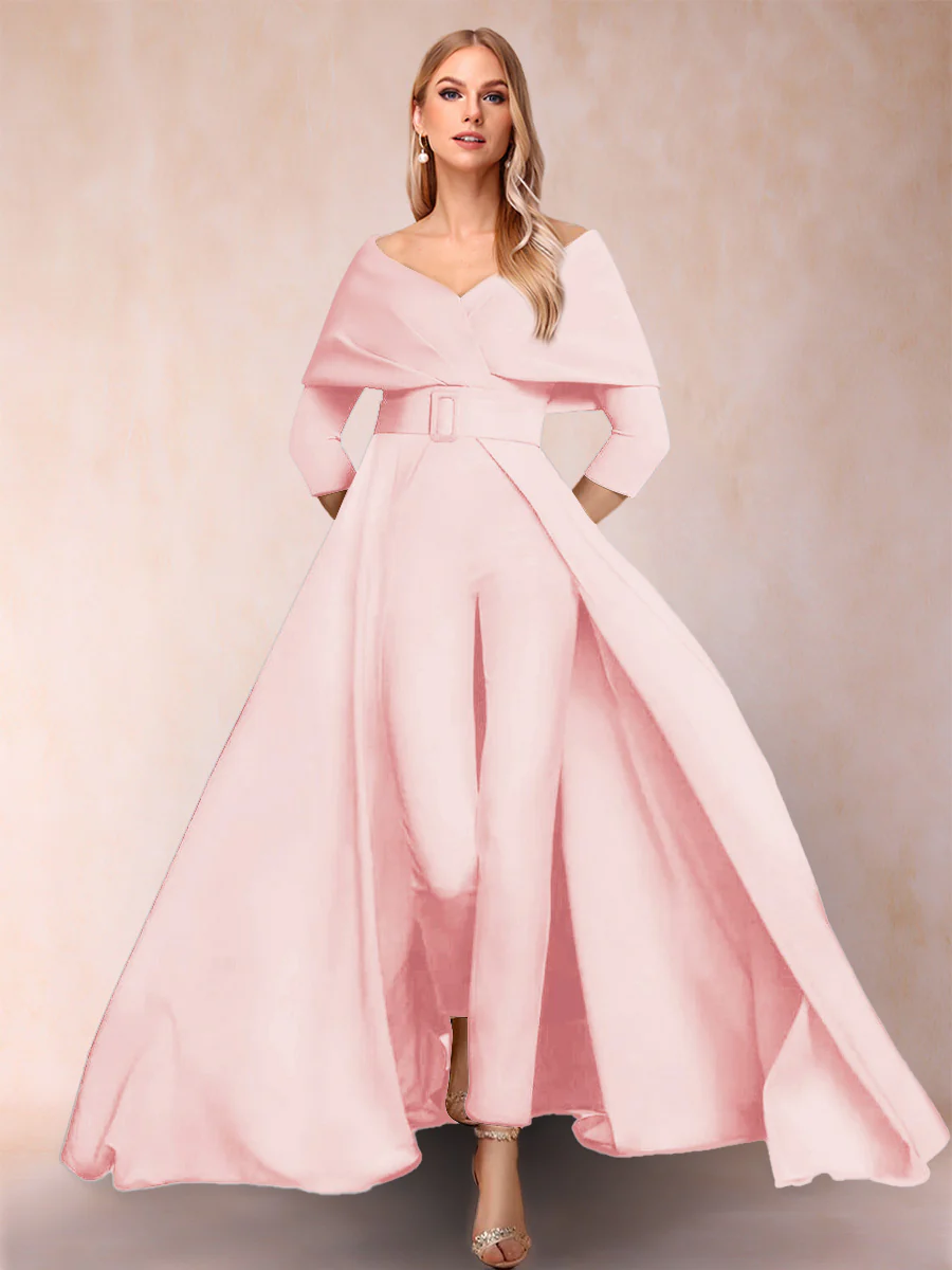 A-Line/Princess V-Neck 3/4 Sleeves Jumpsuits with Belt - Image 43