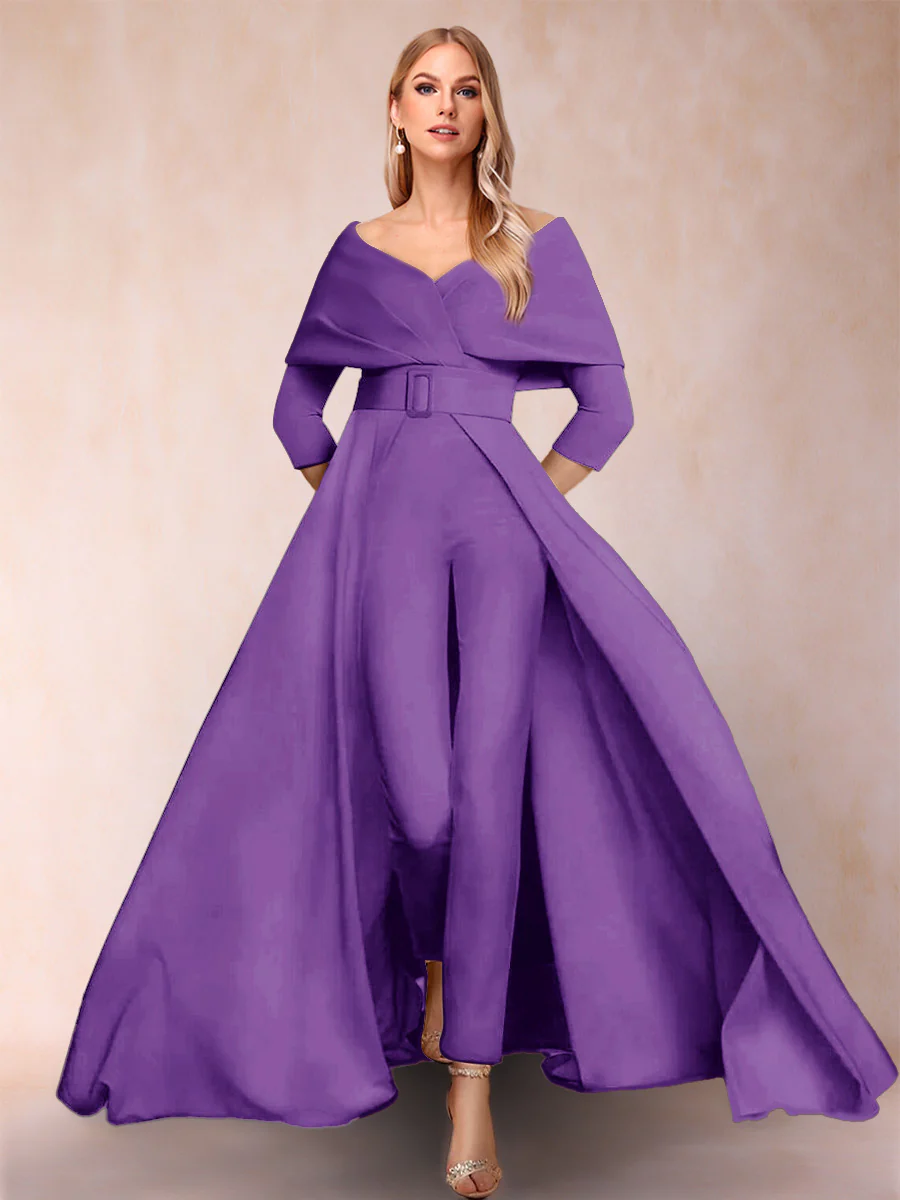 A-Line/Princess V-Neck 3/4 Sleeves Jumpsuits with Belt - Image 45