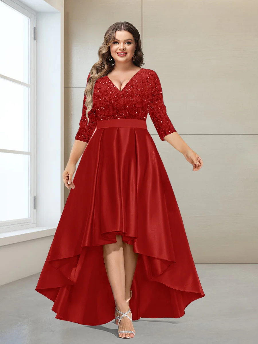 A-Line/Princess V-Neck 3/4 Sleeves Plus size Mother of the Bride Dresses with Beading - Image 6