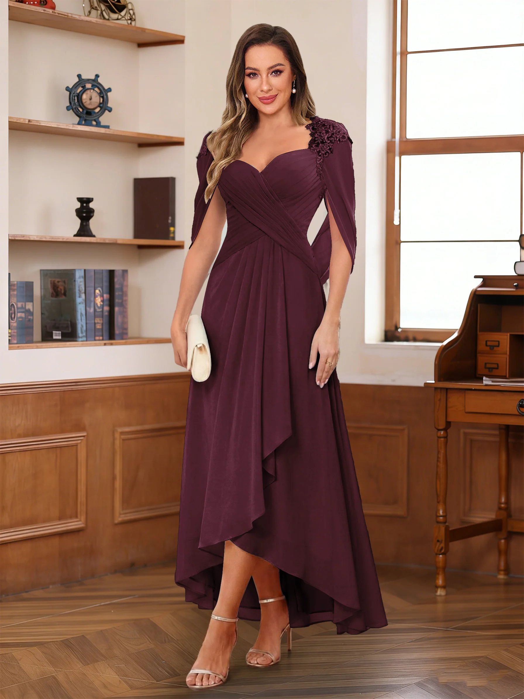 A-Line/Princess V-Neck Ankle-Length Mother of the Bride Dresses with Appliques & Lace - Image 8