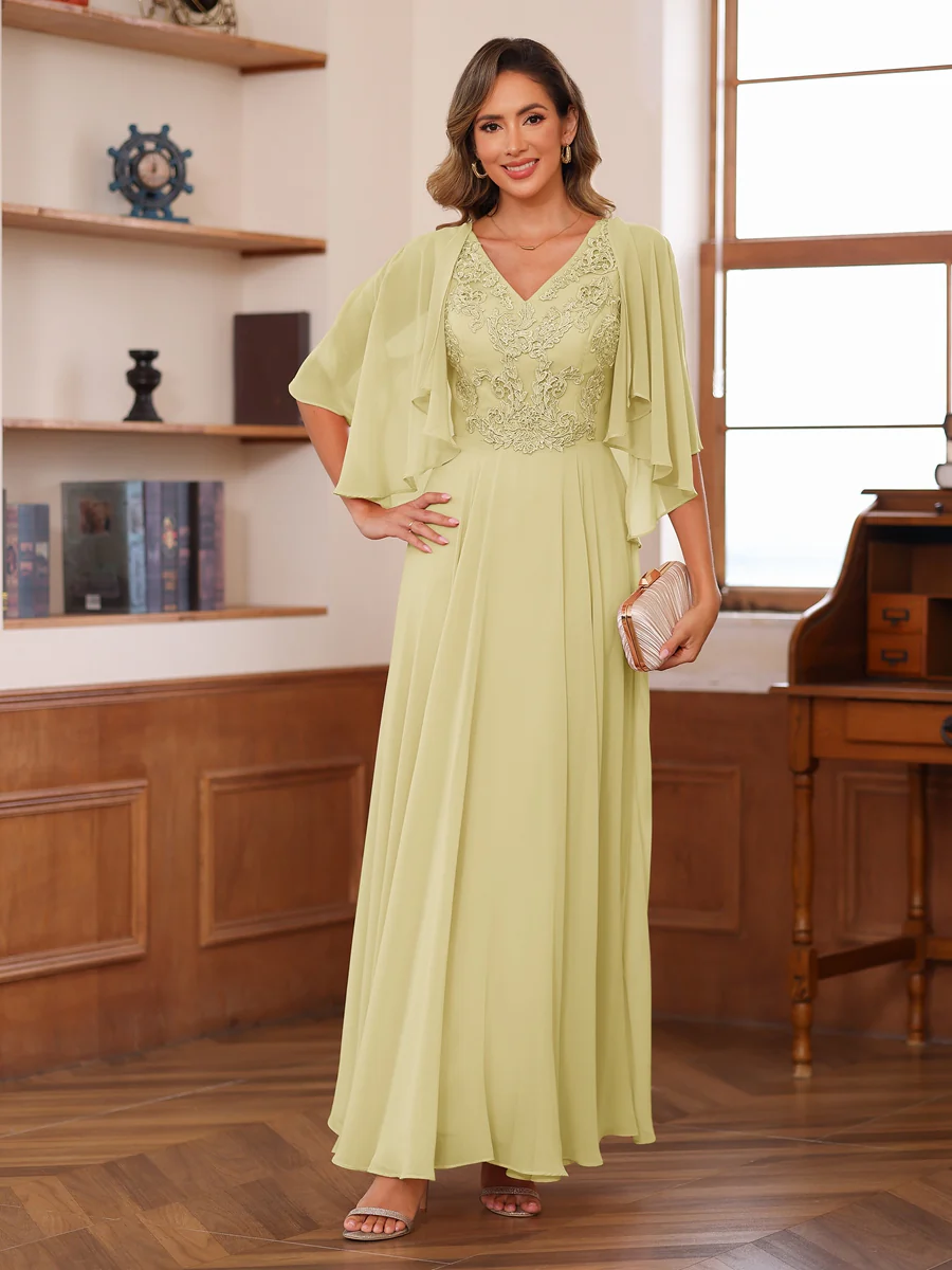 A-Line/Princess V-Neck Appliques Chiffon Mother of the Bride Dresses with Jacket - Image 13
