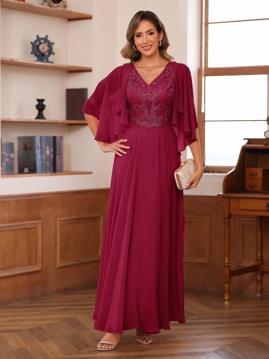 A-Line/Princess V-Neck Appliques Chiffon Mother of the Bride Dresses with Jacket - Image 22