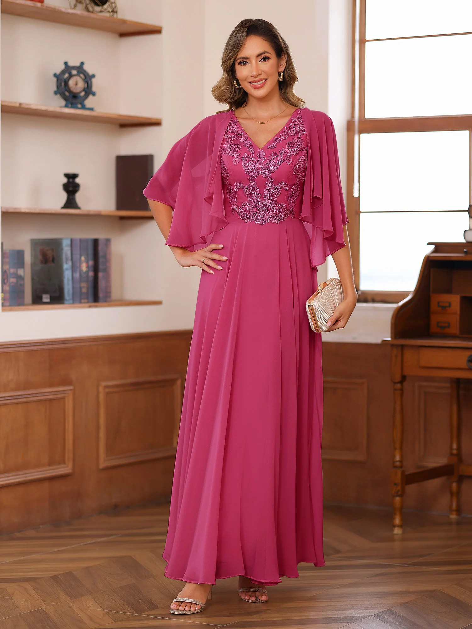 A-Line/Princess V-Neck Appliques Chiffon Mother of the Bride Dresses with Jacket - Image 23