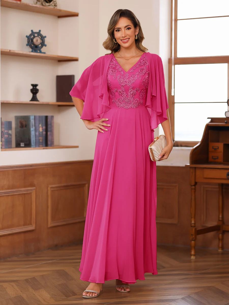 A-Line/Princess V-Neck Appliques Chiffon Mother of the Bride Dresses with Jacket - Image 26