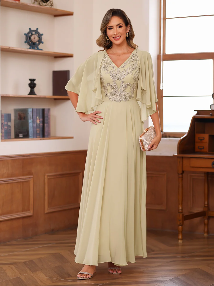 A-Line/Princess V-Neck Appliques Chiffon Mother of the Bride Dresses with Jacket - Image 33