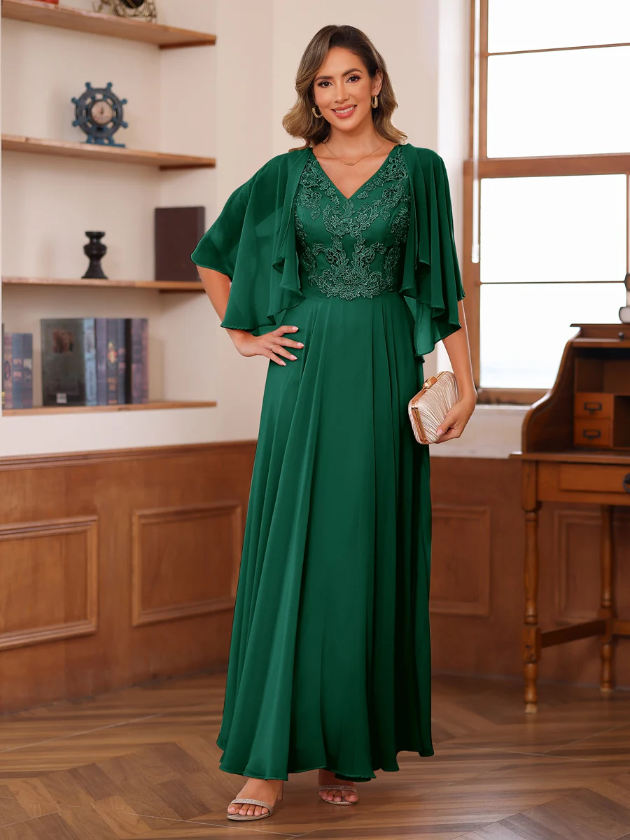 A-Line/Princess V-Neck Appliques Chiffon Mother of the Bride Dresses with Jacket - Image 35