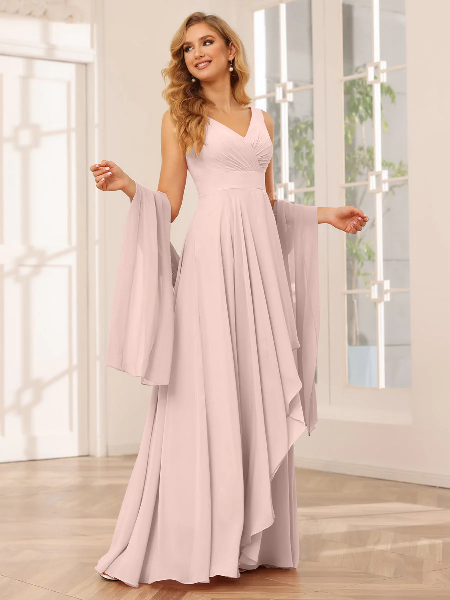 A-Line/Princess V-Neck Asymmetrical Bridesmaid Dresses with Ruffles - Image 25