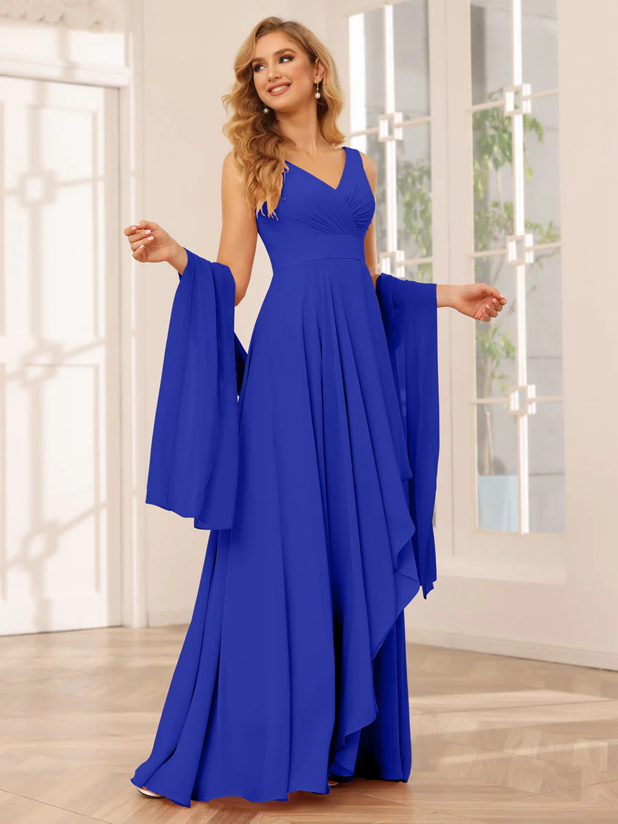 A-Line/Princess V-Neck Asymmetrical Bridesmaid Dresses with Ruffles - Image 54