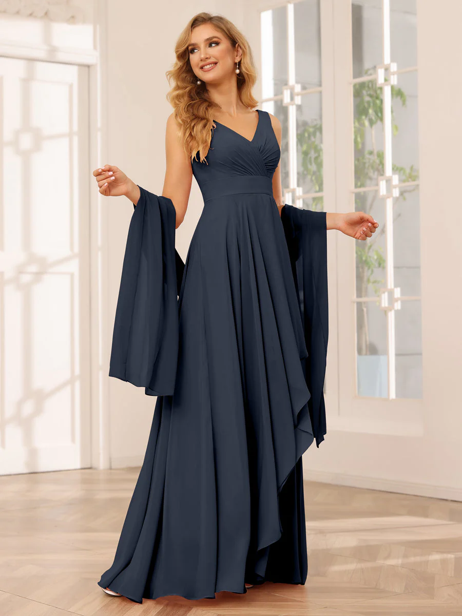 A-Line/Princess V-Neck Asymmetrical Bridesmaid Dresses with Ruffles - Image 58