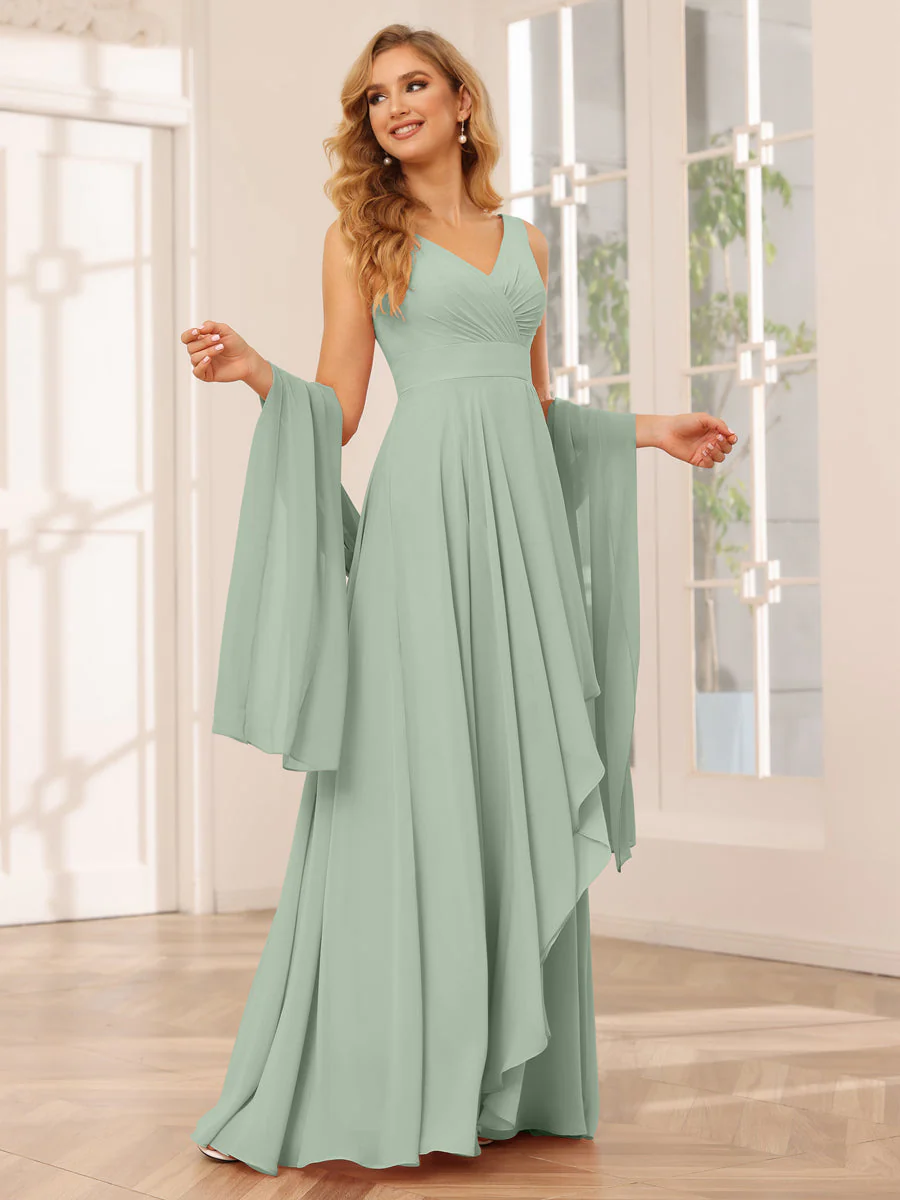 A-Line/Princess V-Neck Asymmetrical Bridesmaid Dresses with Ruffles - Image 9