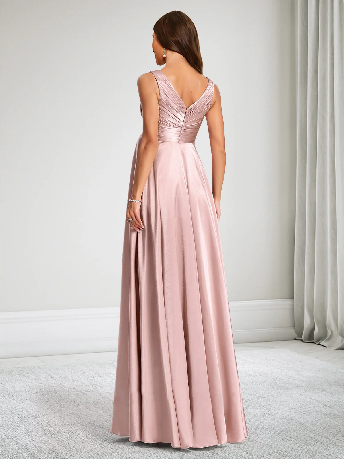 A-Line/Princess V-Neck Baby Shower Bridesmaid Dresses With Pleats - Image 2