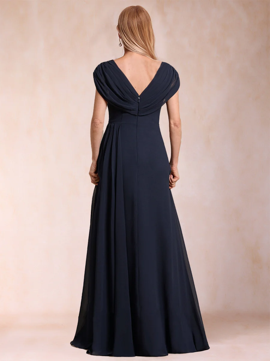A-Line/Princess V-Neck Chiffon Ruched Mother of the Bride Dresses with Appliques & Beading - Image 2