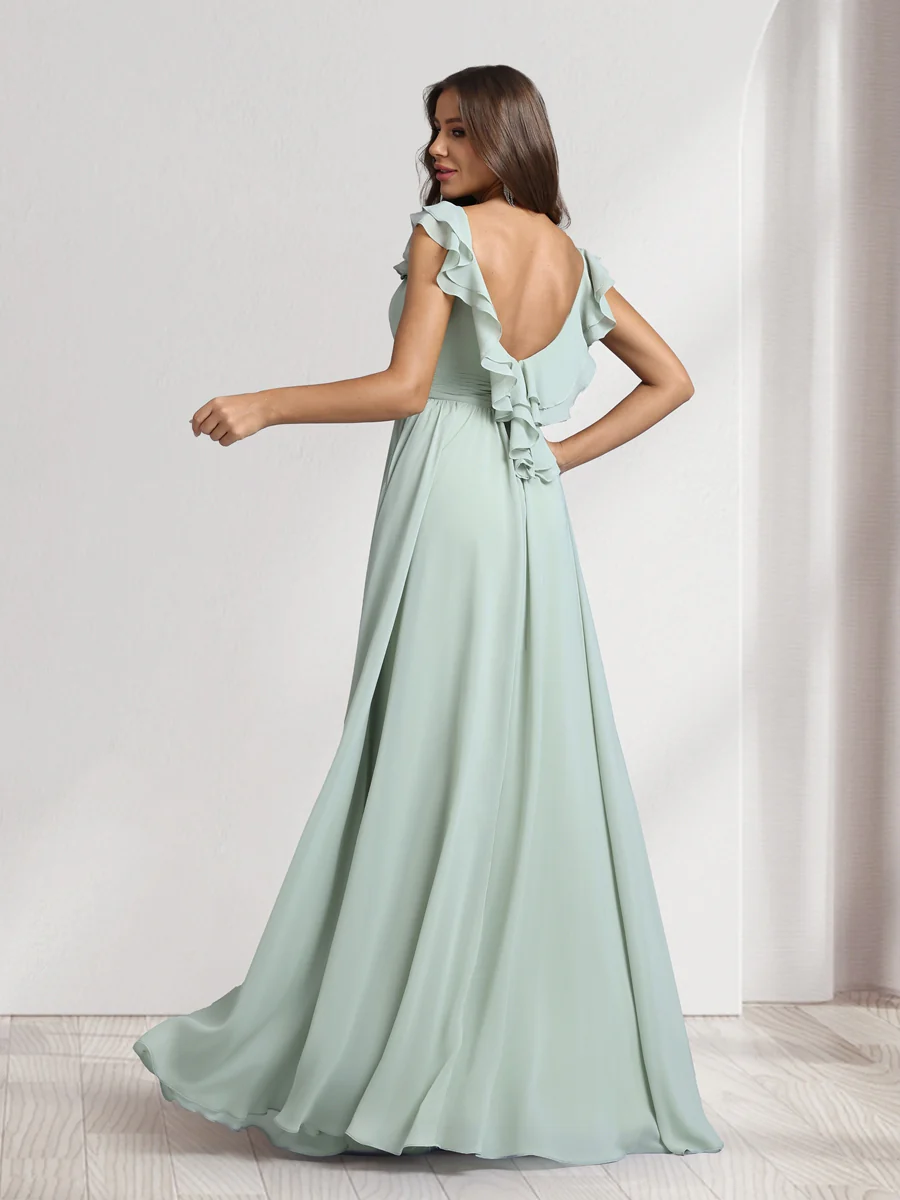 A-Line/Princess V-Neck Floor-Length Bridesmaid Dresses With Ruffles & Pleats - Image 2
