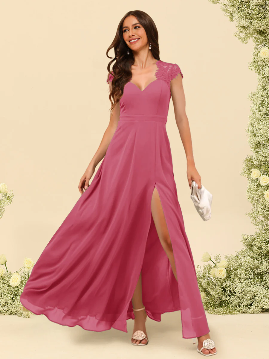 A-Line/Princess V-Neck Floor-Length Bridesmaid Dresses With Split Side - Image 21