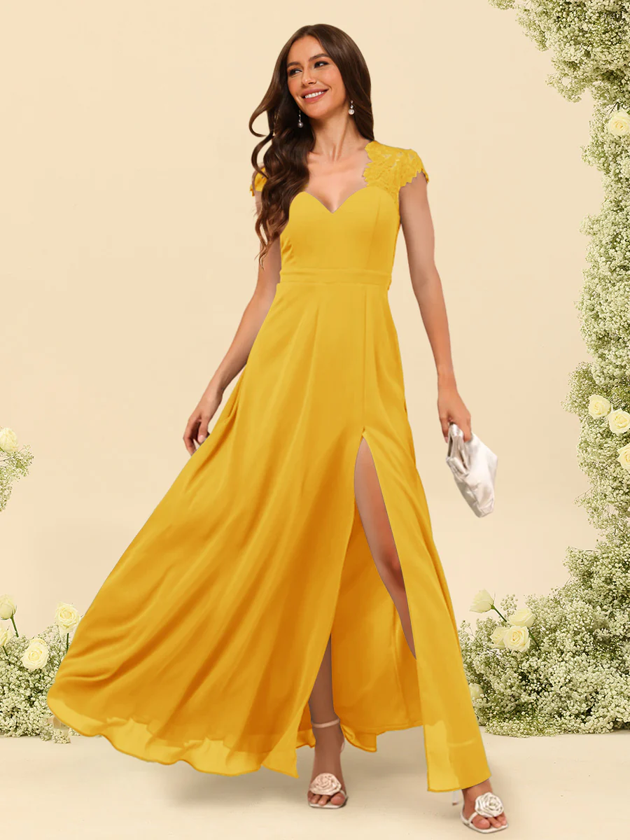 A-Line/Princess V-Neck Floor-Length Bridesmaid Dresses With Split Side - Image 23