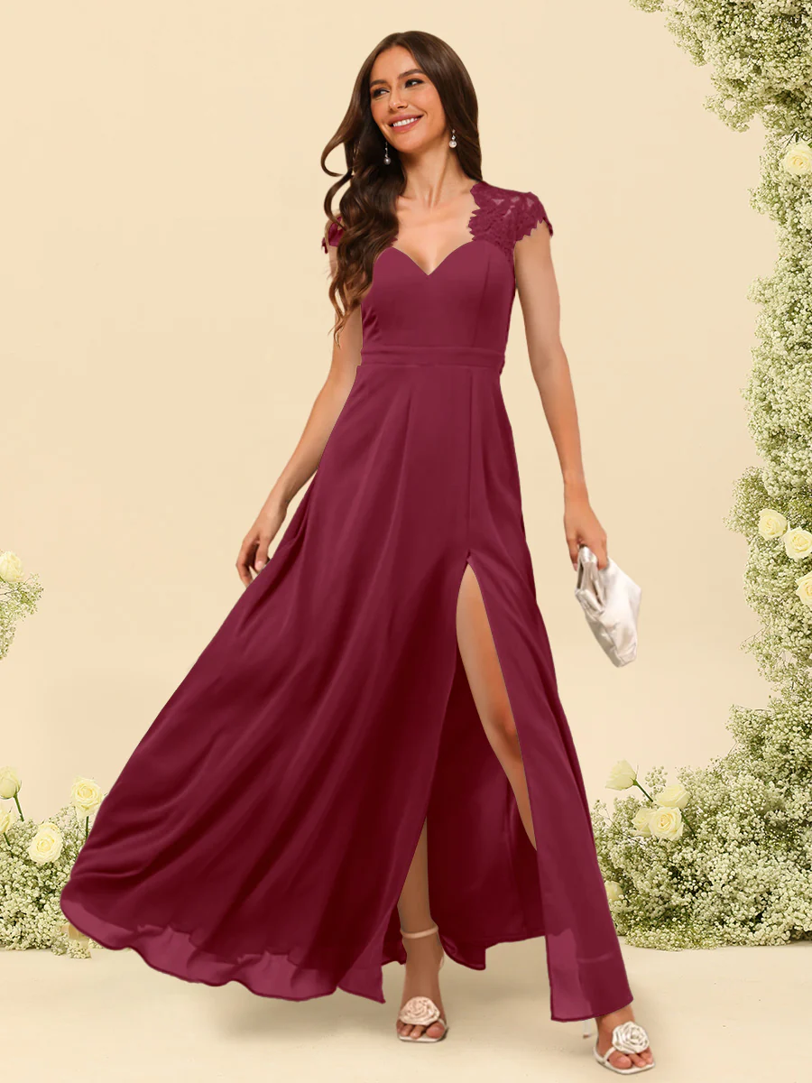 A-Line/Princess V-Neck Floor-Length Bridesmaid Dresses With Split Side - Image 31