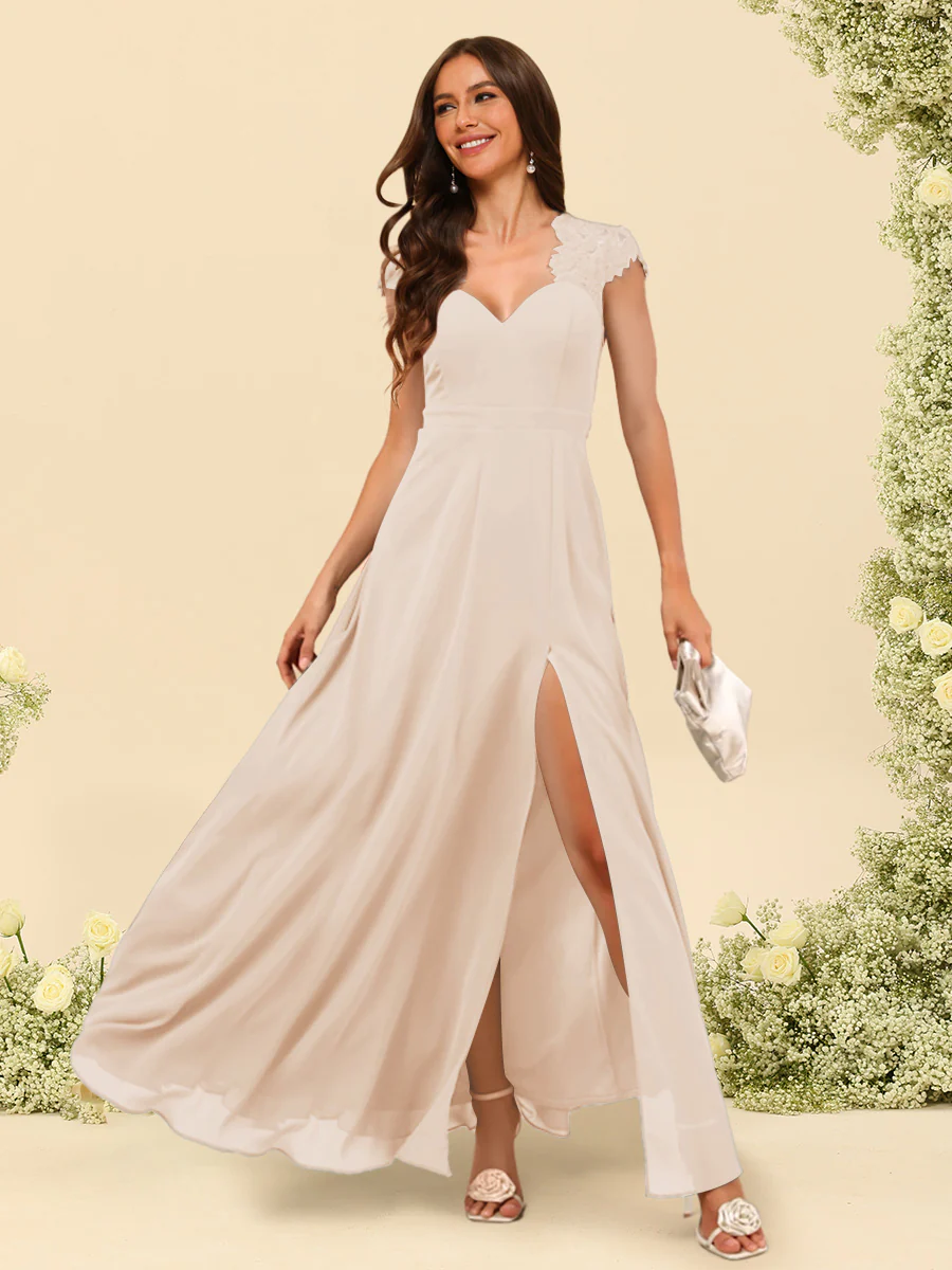 A-Line/Princess V-Neck Floor-Length Bridesmaid Dresses With Split Side - Image 32