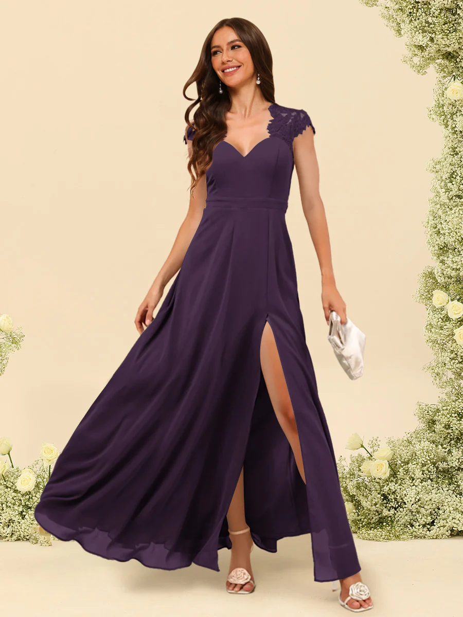 A-Line/Princess V-Neck Floor-Length Bridesmaid Dresses With Split Side - Image 53