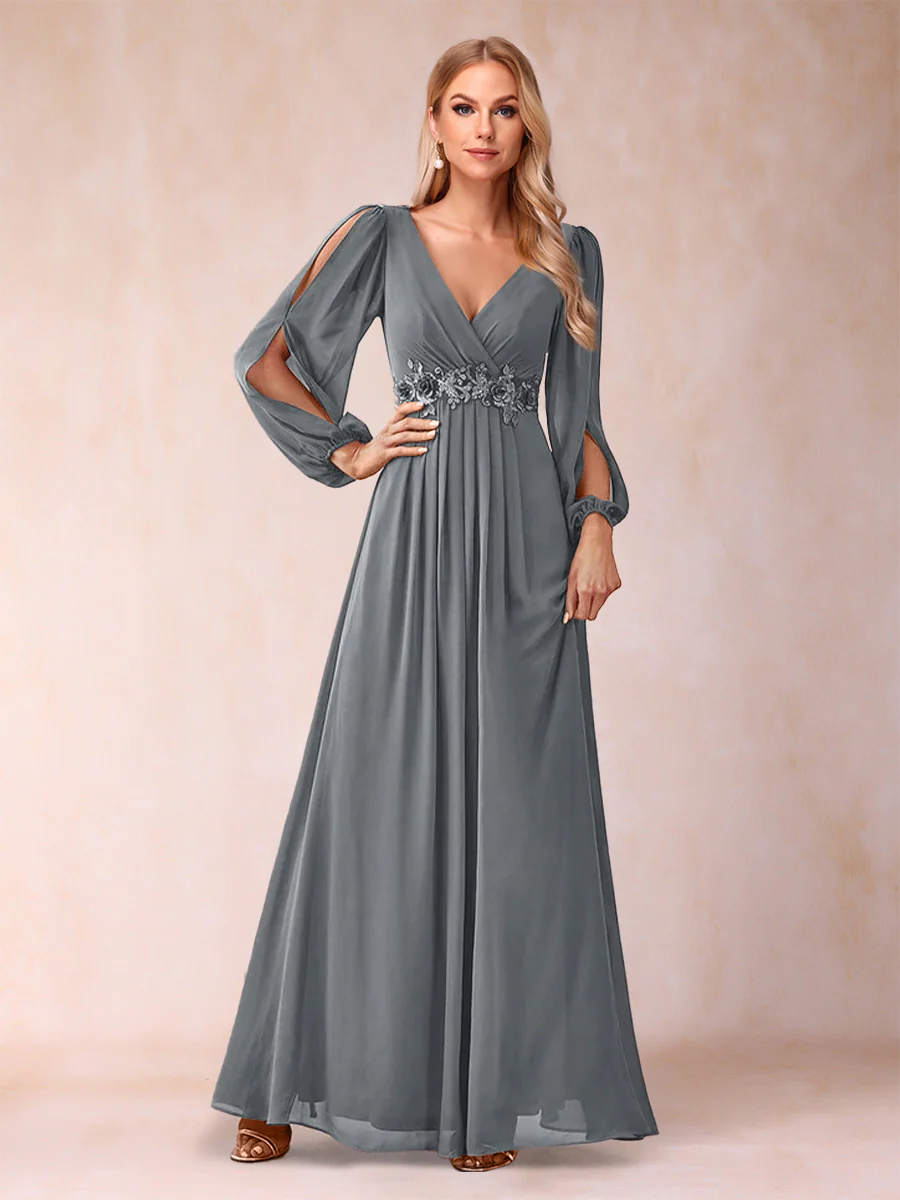 A-Line/Princess V-Neck Floor-Length Mother of the Bride Dresses With Ruffles - Image 11