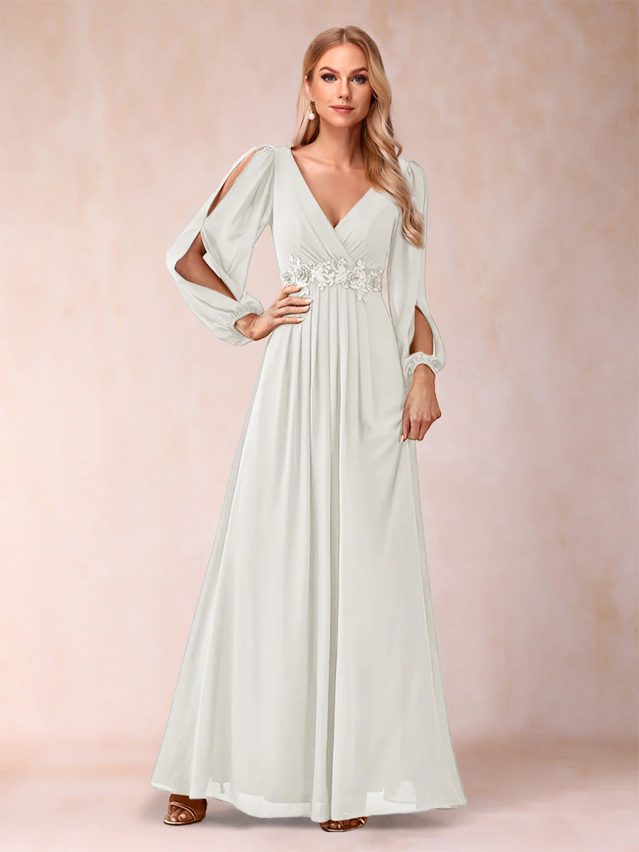 A-Line/Princess V-Neck Floor-Length Mother of the Bride Dresses With Ruffles - Image 12