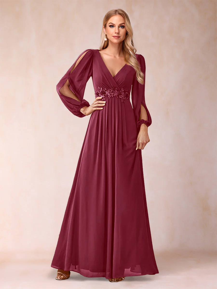 A-Line/Princess V-Neck Floor-Length Mother of the Bride Dresses With Ruffles - Image 15