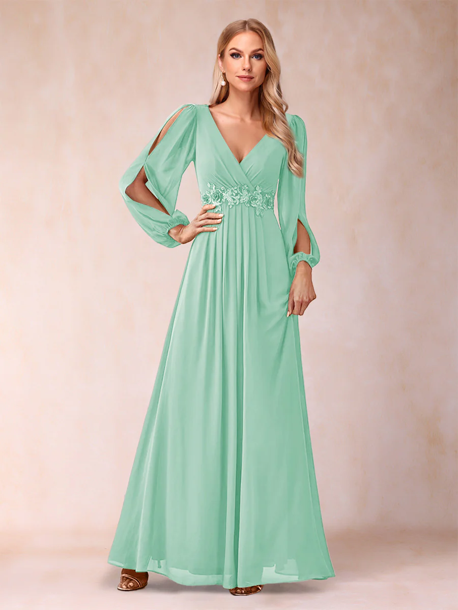 A-Line/Princess V-Neck Floor-Length Mother of the Bride Dresses With Ruffles - Image 17
