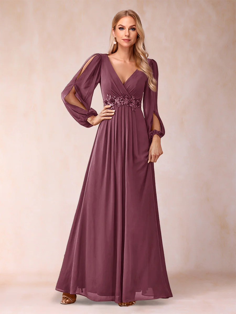 A-Line/Princess V-Neck Floor-Length Mother of the Bride Dresses With Ruffles - Image 18