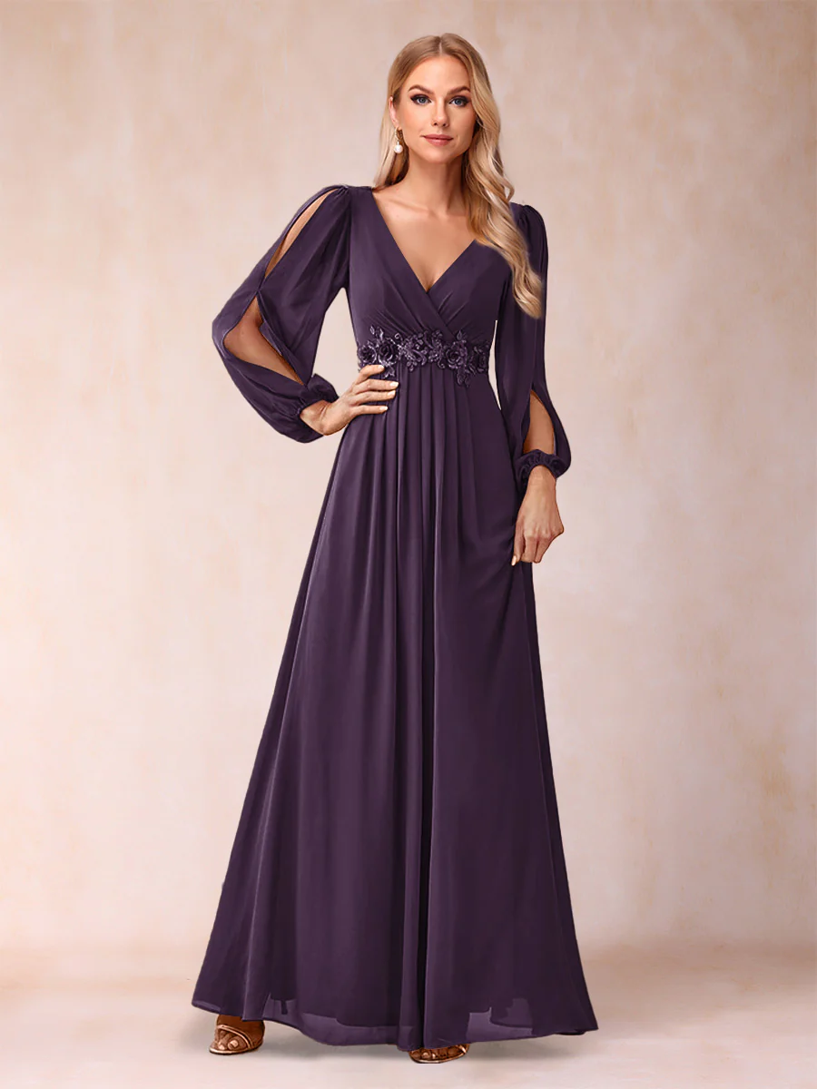 A-Line/Princess V-Neck Floor-Length Mother of the Bride Dresses With Ruffles - Image 22