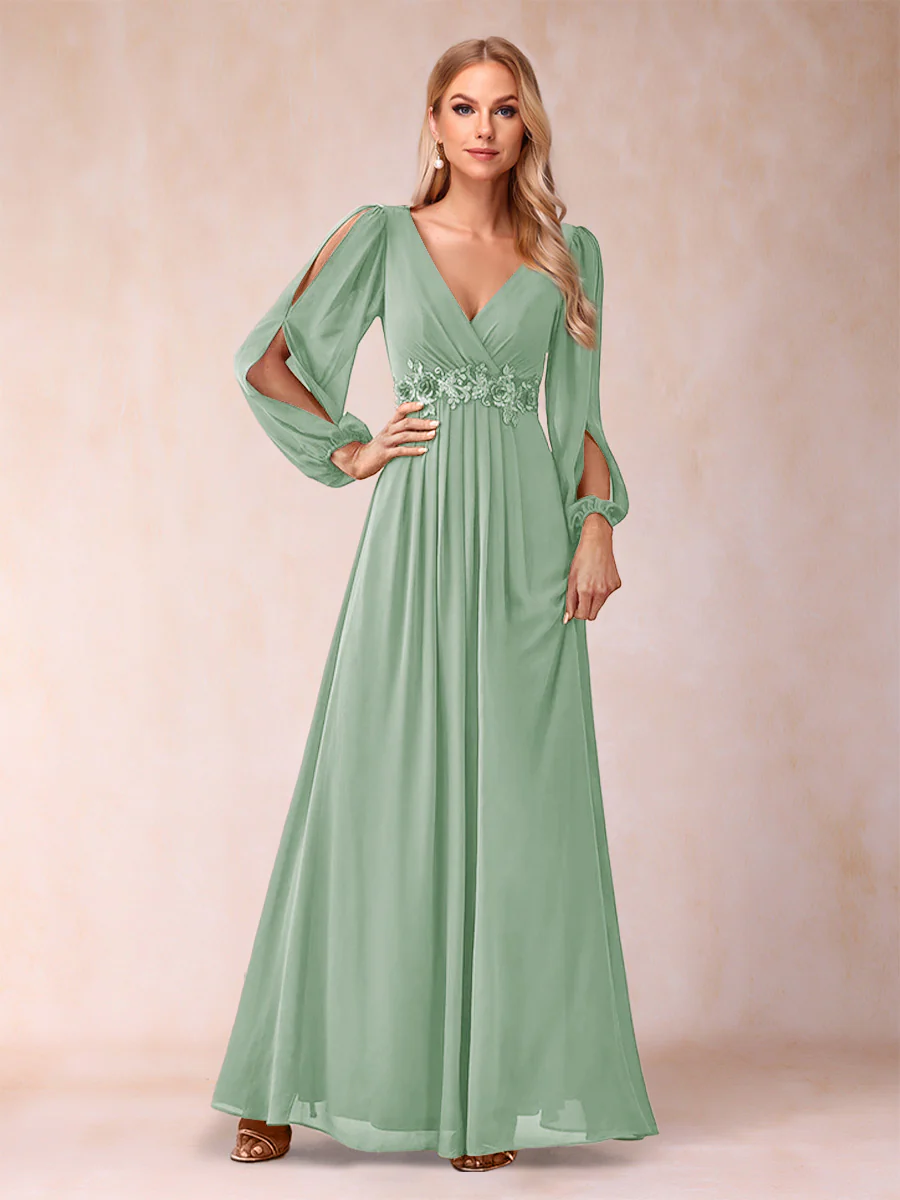 A-Line/Princess V-Neck Floor-Length Mother of the Bride Dresses With Ruffles - Image 23