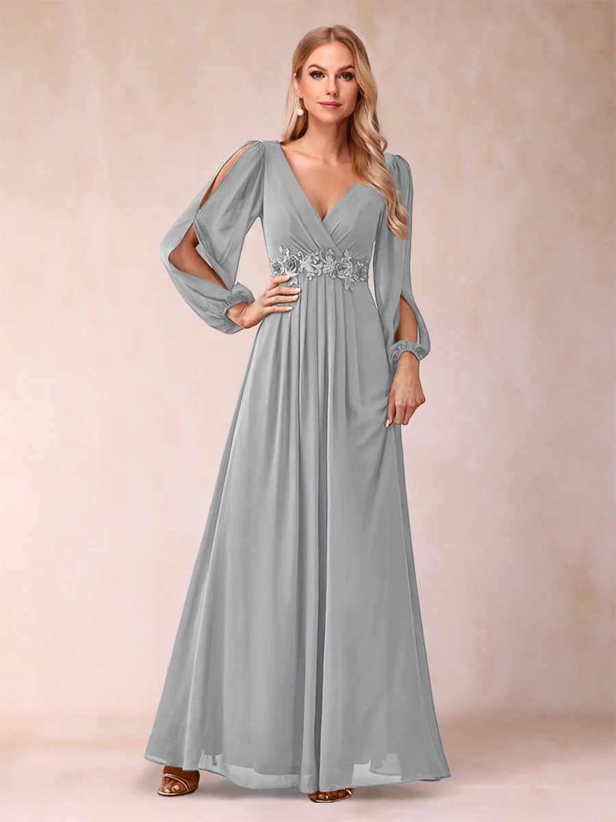 A-Line/Princess V-Neck Floor-Length Mother of the Bride Dresses With Ruffles - Image 25