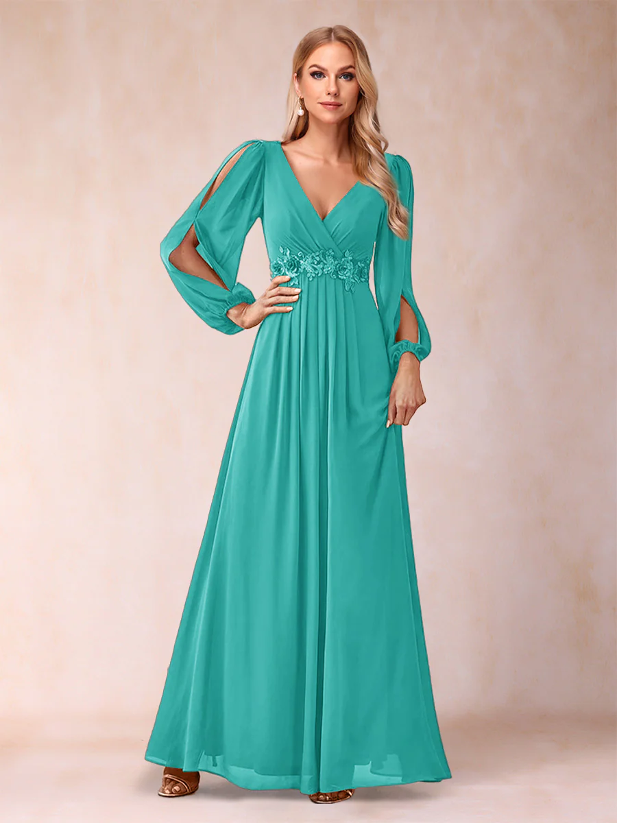 A-Line/Princess V-Neck Floor-Length Mother of the Bride Dresses With Ruffles - Image 27