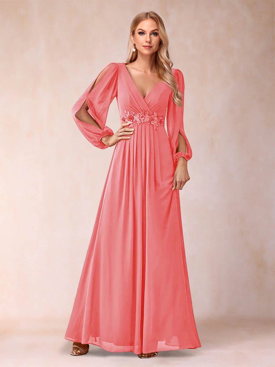 A-Line/Princess V-Neck Floor-Length Mother of the Bride Dresses With Ruffles - Image 34