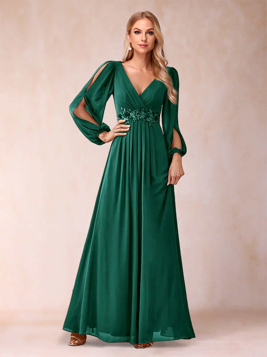 A-Line/Princess V-Neck Floor-Length Mother of the Bride Dresses With Ruffles - Image 35