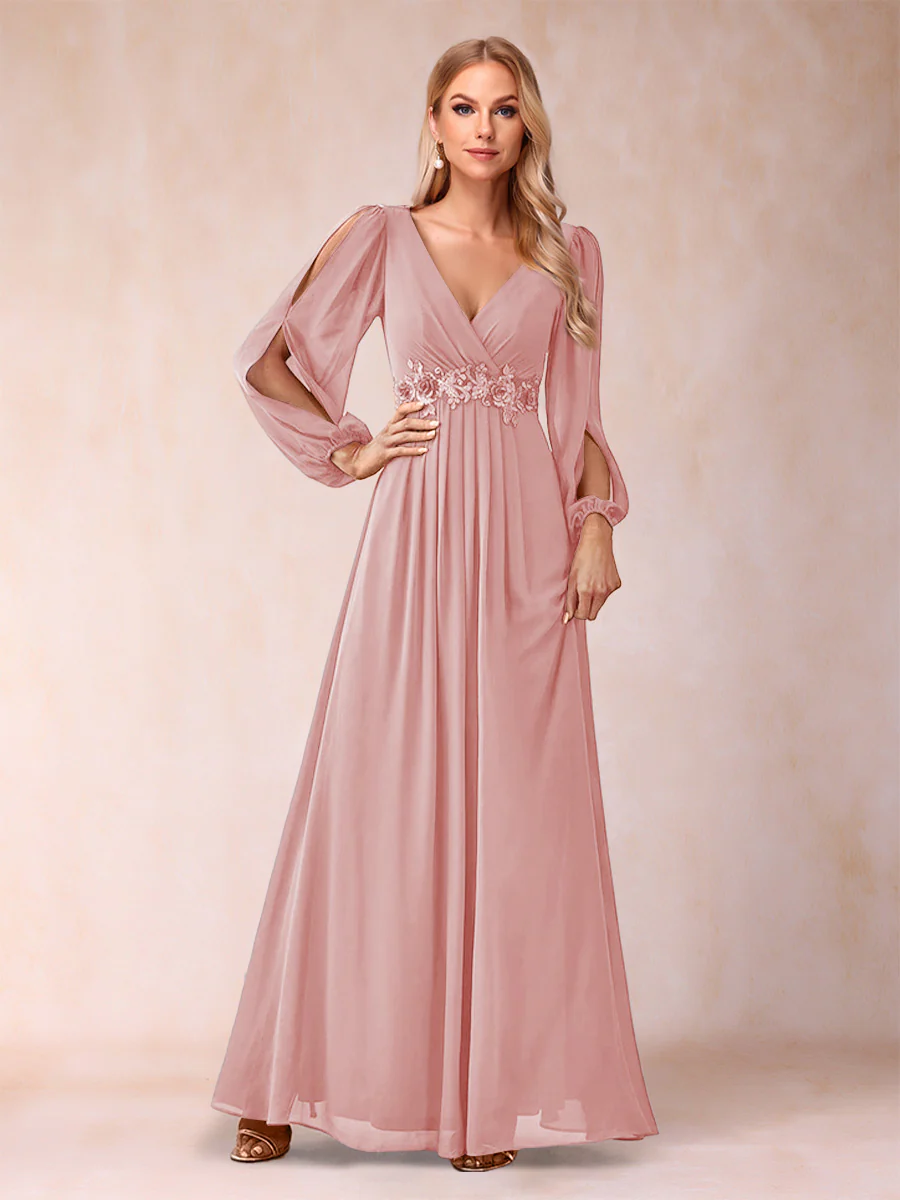 A-Line/Princess V-Neck Floor-Length Mother of the Bride Dresses With Ruffles - Image 39