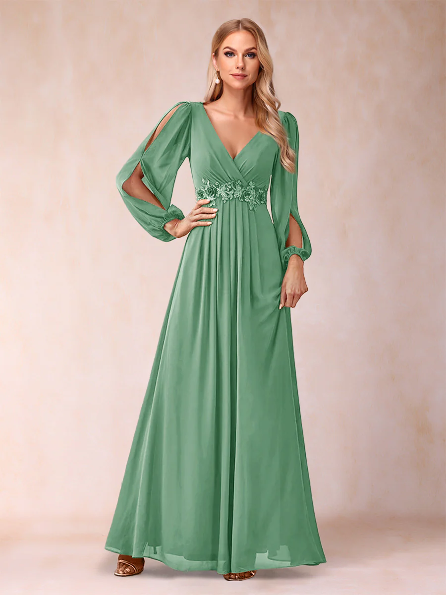 A-Line/Princess V-Neck Floor-Length Mother of the Bride Dresses With Ruffles - Image 41