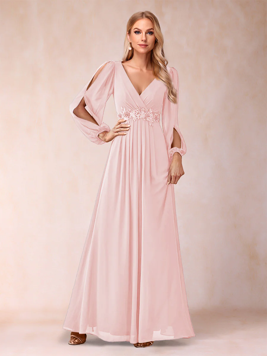 A-Line/Princess V-Neck Floor-Length Mother of the Bride Dresses With Ruffles - Image 47