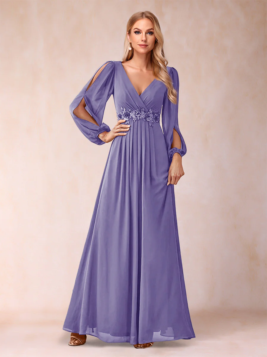 A-Line/Princess V-Neck Floor-Length Mother of the Bride Dresses With Ruffles - Image 48