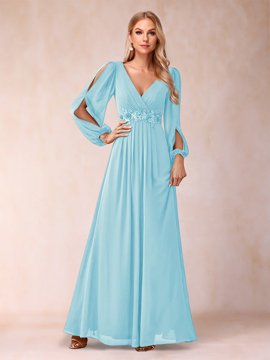 A-Line/Princess V-Neck Floor-Length Mother of the Bride Dresses With Ruffles - Image 50
