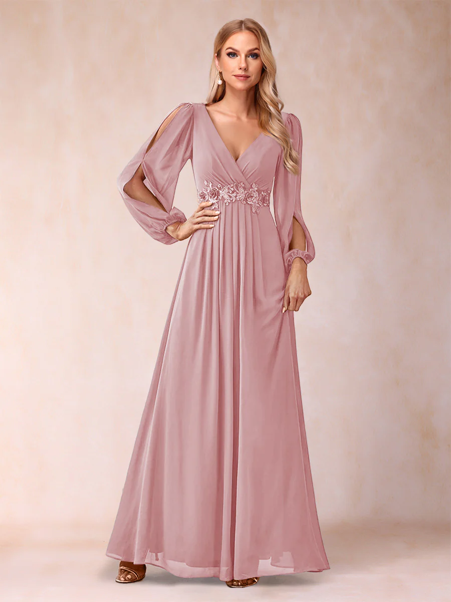 A-Line/Princess V-Neck Floor-Length Mother of the Bride Dresses With Ruffles - Image 52