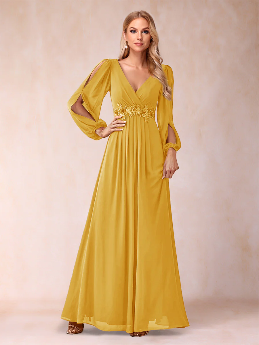 A-Line/Princess V-Neck Floor-Length Mother of the Bride Dresses With Ruffles - Image 54