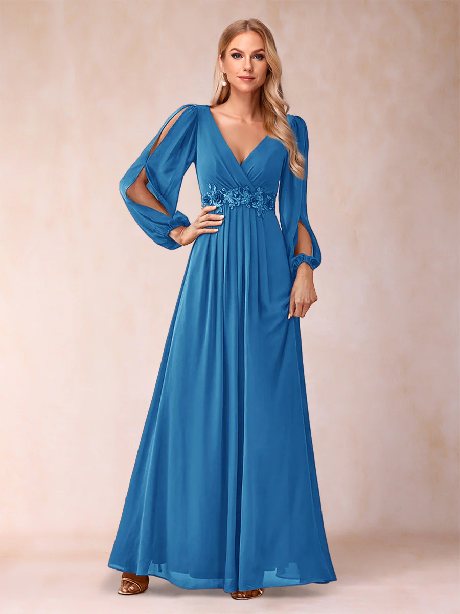 A-Line/Princess V-Neck Floor-Length Mother of the Bride Dresses With Ruffles - Image 56
