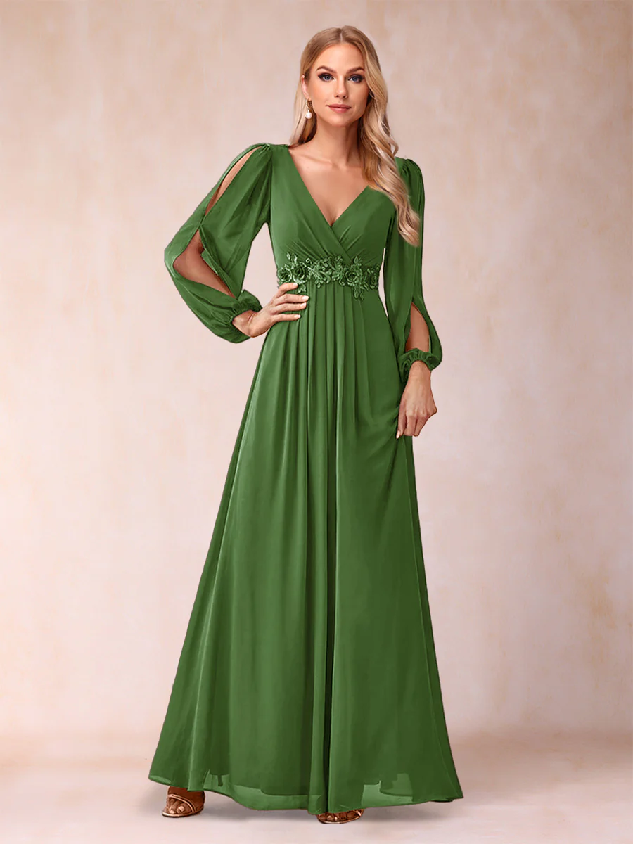 A-Line/Princess V-Neck Floor-Length Mother of the Bride Dresses With Ruffles - Image 57