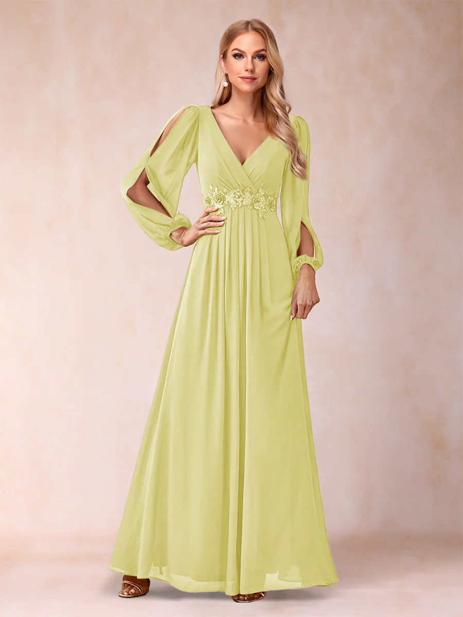 A-Line/Princess V-Neck Floor-Length Mother of the Bride Dresses With Ruffles - Image 6