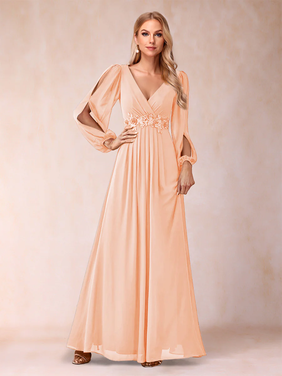 A-Line/Princess V-Neck Floor-Length Mother of the Bride Dresses With Ruffles - Image 60