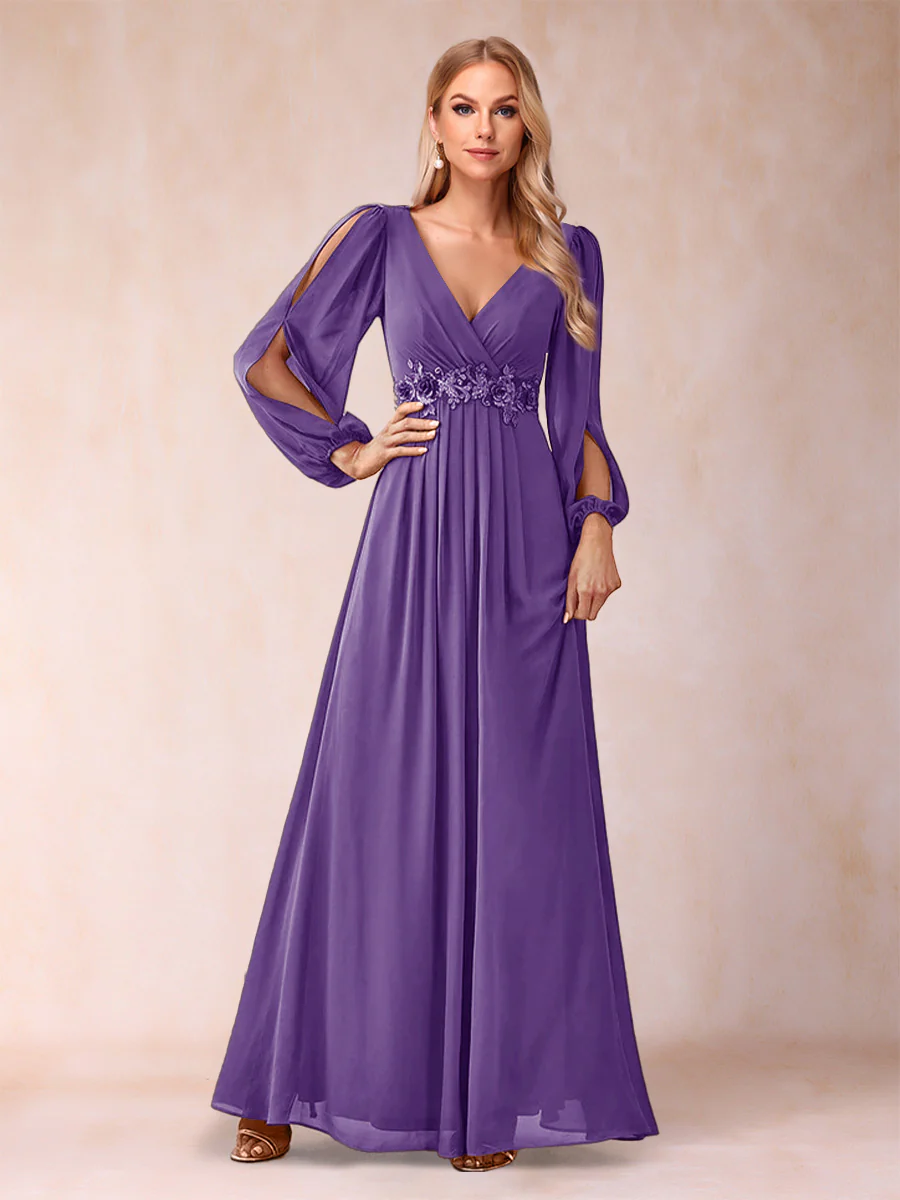A-Line/Princess V-Neck Floor-Length Mother of the Bride Dresses With Ruffles - Image 62