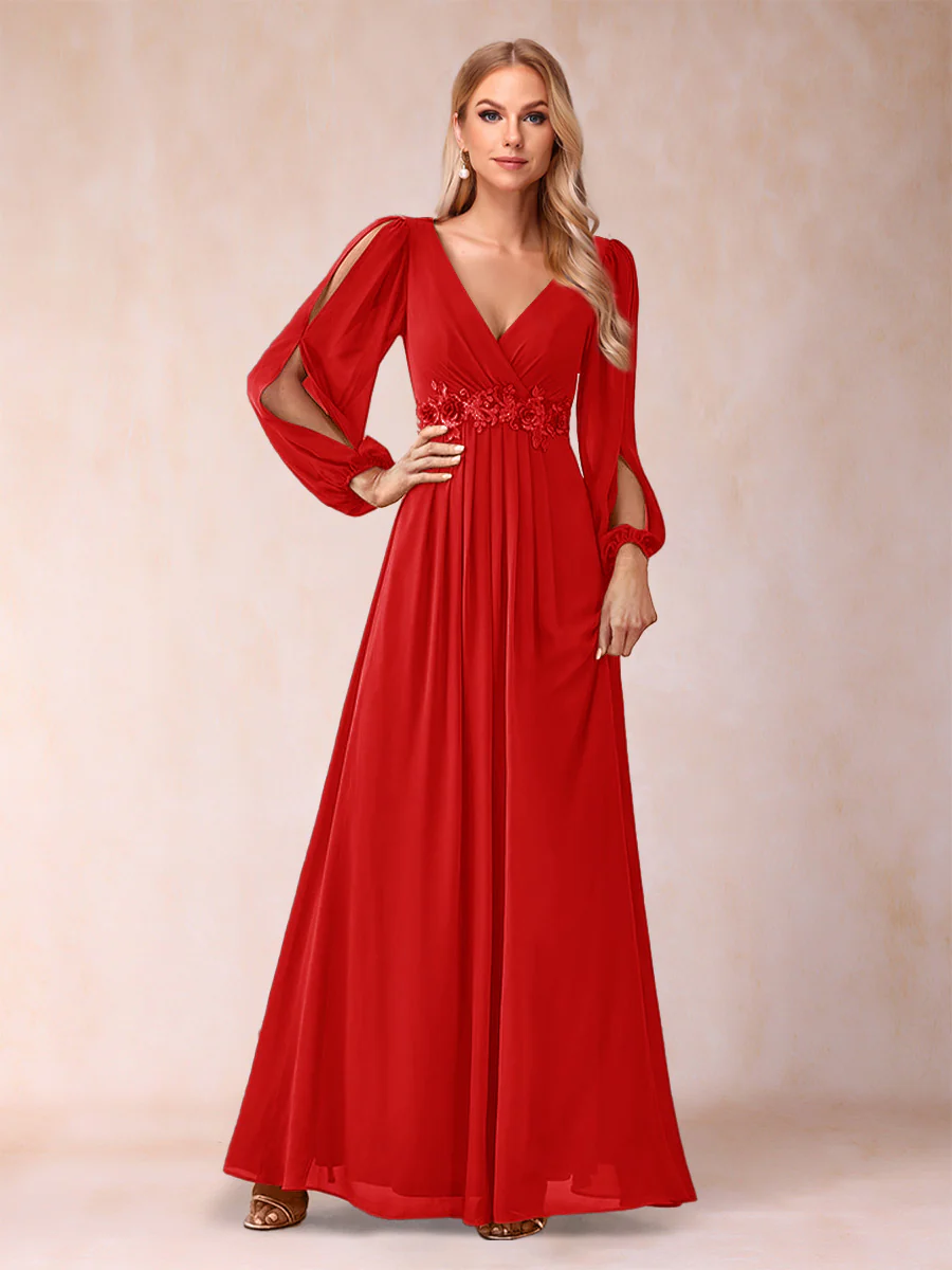 A-Line/Princess V-Neck Floor-Length Mother of the Bride Dresses With Ruffles - Image 63