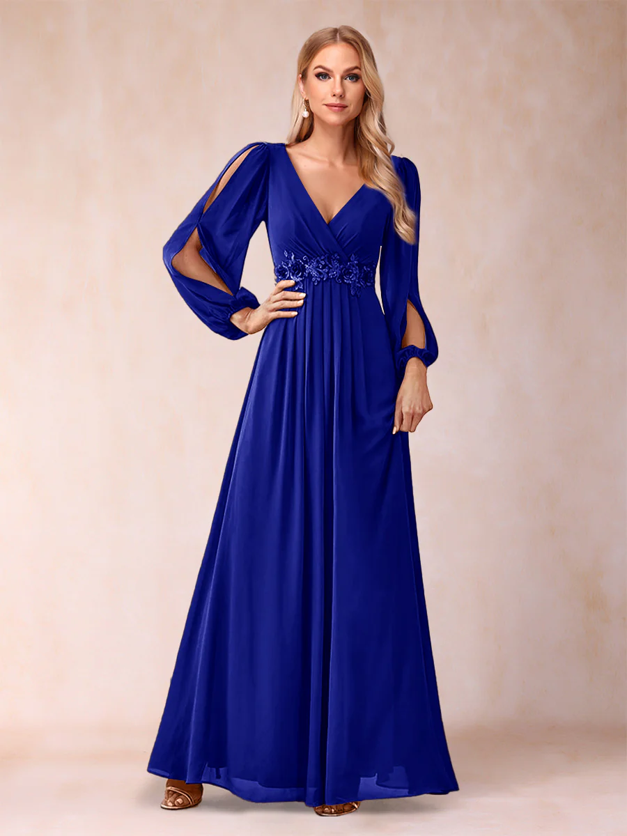 A-Line/Princess V-Neck Floor-Length Mother of the Bride Dresses With Ruffles - Image 64